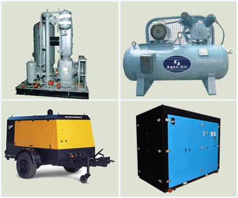 Aqua product range showing portable, screw and reciprocating compressors