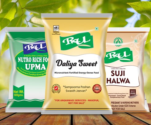 Rausheena Udyog fortified food packs: Nutro Rich Upma, Daliya Sweet and Suji Halwa