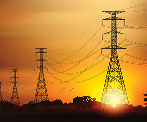 Power — Transmission & Distribution — transmission towers at sunset