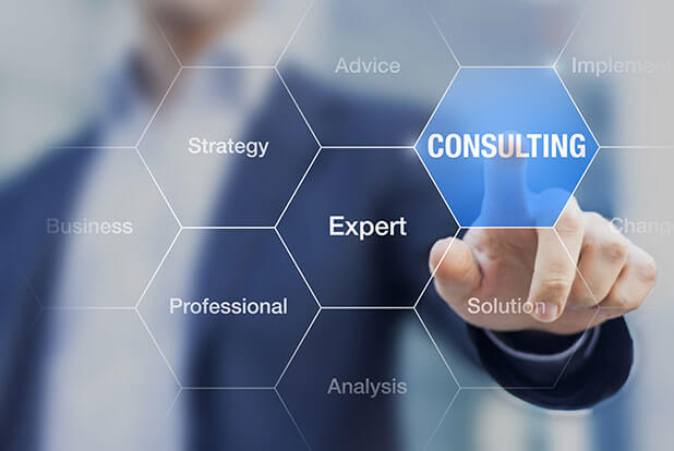 Consultant touching a digital strategy interface